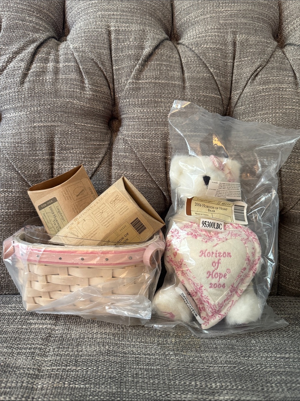 2004 Longaberger Horizon of Hope Plush Bear and Longaberger Woven Basket Set